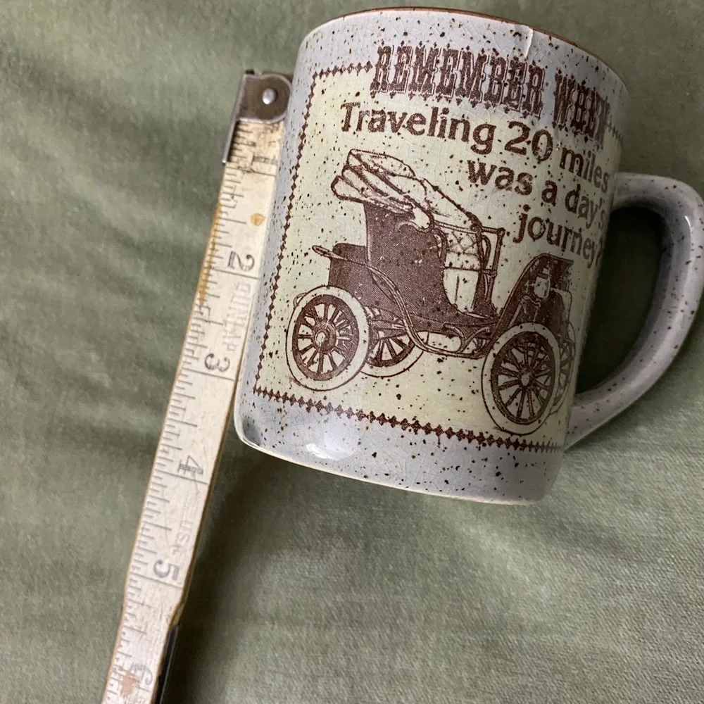 Vintage Remember when coffee mug tea cup brown speckled Made in Japan UBM